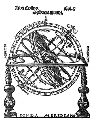 Sphère armillaire avec cercle des méridiens. Petrus Apianus, 1524.
