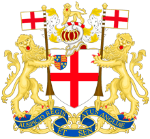 Les armes de l'EIC - Auspicio Regis Et Senatus Anglia : Par l'autorité du roi et du parlement d'Angleterre