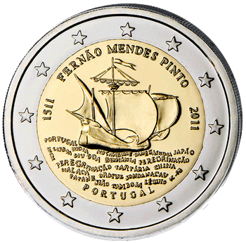 Pièce de 2 euros frappée en 2011 pour le 500ème anniversaire de la naissance de Fernand Mendez Pinto