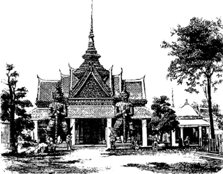 Entrée d'une pagode. Illustration extraite de « Description du royaume Thaï ou Siam » de Mgr Pallegoix